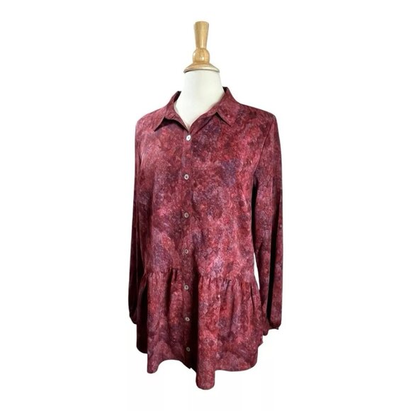 LOGO Lori Goldstein Top Tunic Blouse S Ruffle Peplum Button Long Sleeve - Picture 2 of 9